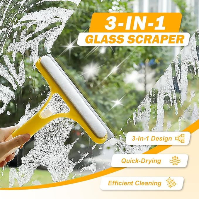 3 in 1 Window Cleaning Scraper, 3 in 1 Squeegee for Window Cleaning, All Purpose Window Cleaner Tool for Windows, All-Purpose Window Cleaner Tools (White+Blue)