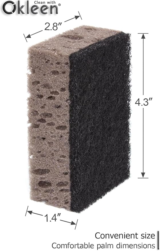 Okleen Taupe Multi Use Scrub Sponges. Made in Europe. 18 Pack, 4.3x2.8x1.4 inches. Best Odorless Durable Brown Heavy Duty Scrubber for Kitchen and Household Cleaning