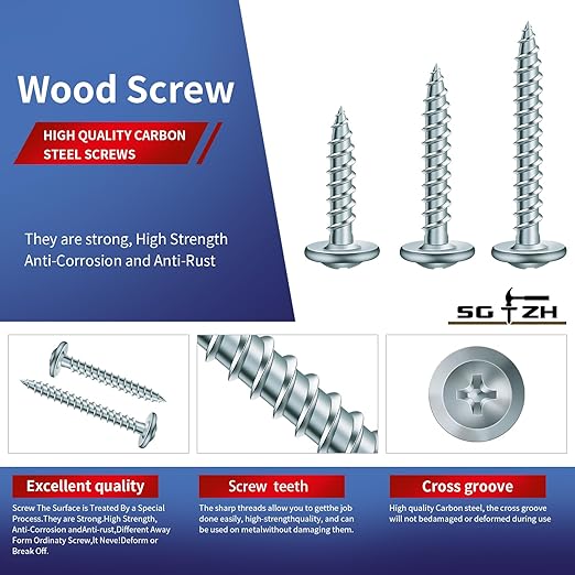 #8 x 3/4" Wood Screw 100Pcs Alloy Steel Standard Thread Truss Head Fast Self Tapping by SG TZH