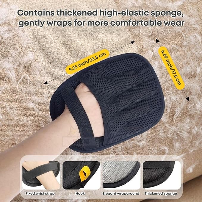 FLEXARO Pet Hair Remover Glove for Cats & Dogs, Upgraded 5-Finger Electrostatic Mesh Mitt, Handheld Grooming Glove Reusable Fur & Lint Remover for Sofa, Couch, Carpet, Clothes & Car Seat – Black