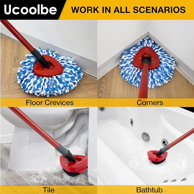 Ucoolbe Spin Mop Replacement Heads for O Cedar RinseClean 2-Tank System, 4 Pack Microfiber Mop Refill Heads, Include 4 Mop Heads and 1 Mop Brush