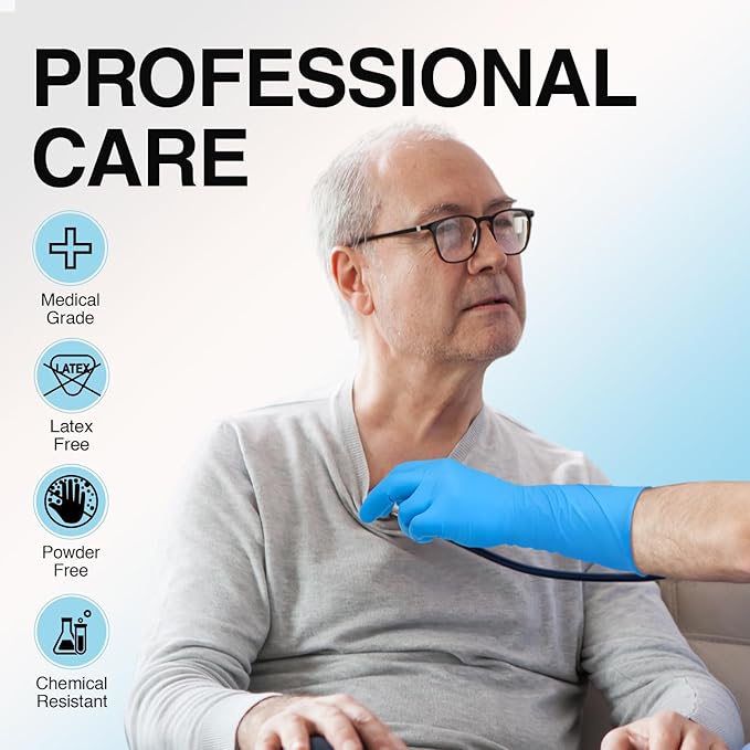Schneider Nitrile Exam Gloves, Extended 12 Inches Cuff, Large, 4 mil, 50-ct Box, Gloves Disposable Latex Free, Powder Free for Medical, Food Prep, Cleaning, Cooking, Blue