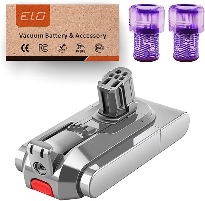 ELO V12 Battery and Filter Replacement for Dyson V12 Detect and Detect Slim Vacuum Series - SV30 SV46 - Fade Free Premium Ultra Long Lasting Battery - Part No. 965470-01 (Does not fit SV12 V10)