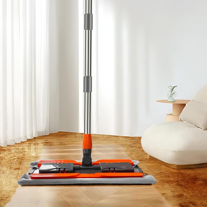 57-inch professional-grade microfiber flat mop with stainless steel telescopic handle and 4 washable cleaning pads, specifically designed for floor cleaning—an essential choice for household cleaning.