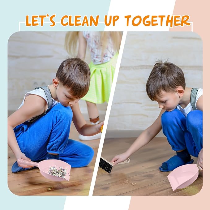 Sliner 18 Pack Mini Dustpan and Brush Set Plastic Dust Pans with Brush Small Broom and Dustpan Set Mini Broom Dust Pan for Home Office Kitchen Table Desktop Floor Cleaning Supplies (Pink)