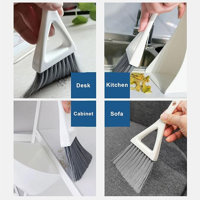 BSMstone Dust Pan Broom Brush Dustpan -Mini Broom and Dustpan Combo Set, Handheld Sweeper Cleaning for Tables, Keyboards, Guinea Pig Cage, and Cat Litter, etc. (White)