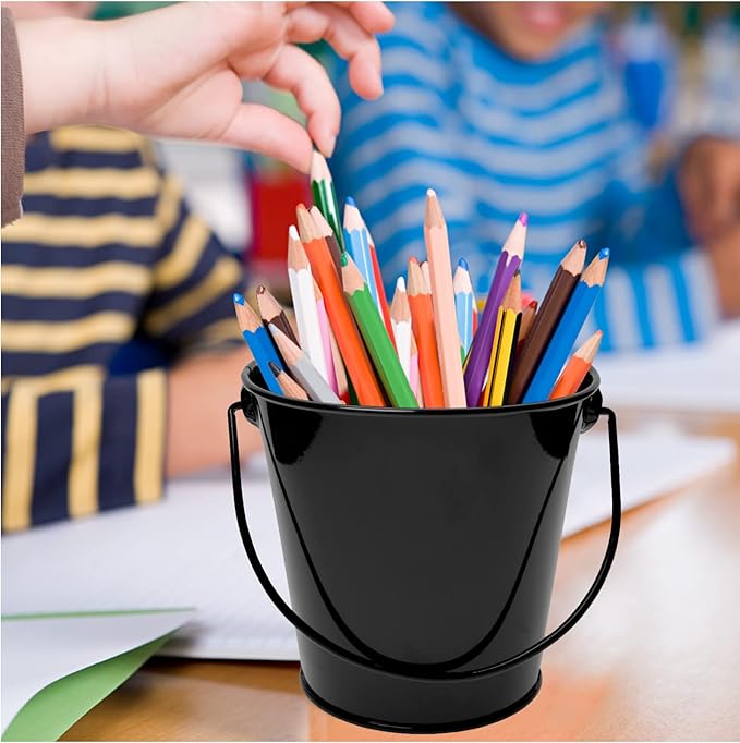 Metal Buckets with Handle, 6 Pack 5.91 Inch Black Iron Pail, Easter Bucket,Pencil Holder and Flower Pots,Craft Supply Holders for Events,School Storage and Party (Black)