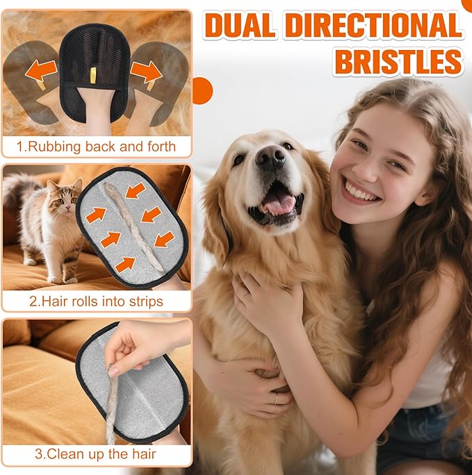 Zehrai Pet Hair Removal Glove for Cats & Dogs, Newly Upgraded Electrostatic Pet Hair Gloves, 2 Pack Reusable Pet Hair Remover Tool for Laundry, Couch, Carpet, Car Seat