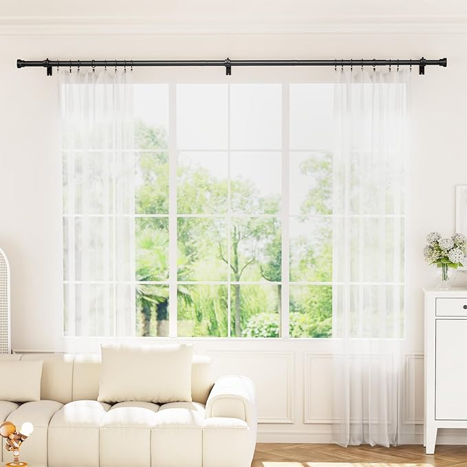 Curtain Rod 2 Pack 32-88 Inch, Heavy Duty 1 Inch Curtain Rod, Black Long Adjustable Window Treatment Rods, Modern Design, Easy Installation