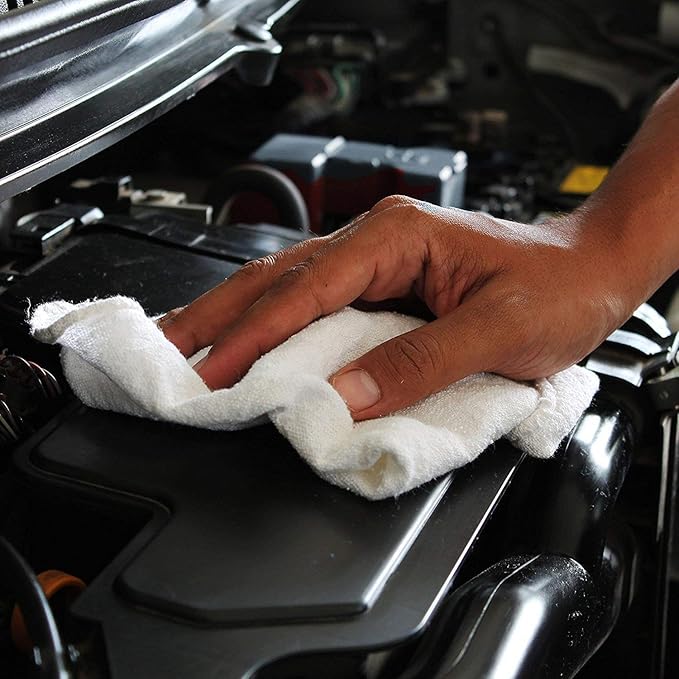 SIMPLI-MAGIC Cotton Shop Towels 14"x12" (150 Pack) – Reusable Cleaning Shop Rags for Automobiles, Industries, Garage and Homes (White)