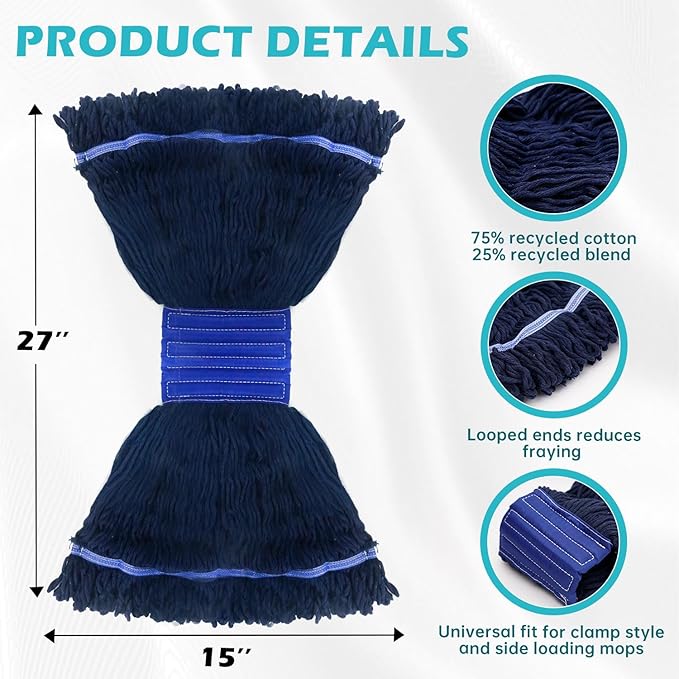 Heavy Duty Commercial Mop with 77inch Long Handle, Looped-End String Wet Mop with 12 Mop Heads for Home, Garage, Office Floor Cleaning (Orange-Blue)