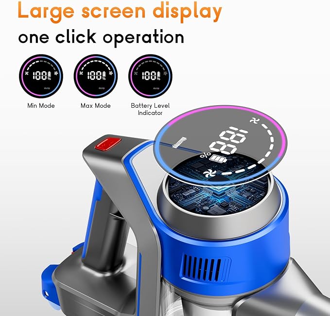 BSNAW Cordless Stick Vacuum Cleaner - Rechargeable, Powerful Vacuums with Detachable Battery Display, Max 45Mins Runtime, 8 in 1 Handheld Vacuum for Hardfloor & Carpets Pet Hair, 45Kpa Yellow