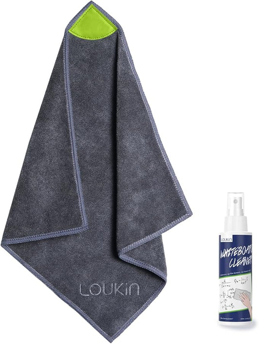 loukin Magnetic Cleaning Cloth, Microfiber Dry Erase Eraser, Washable Whiteboard Cleaning Cloth for Classroom, Home and Office, Gray, 12" x 12" - 3.4 fl oz Whiteboard Cleaner Included