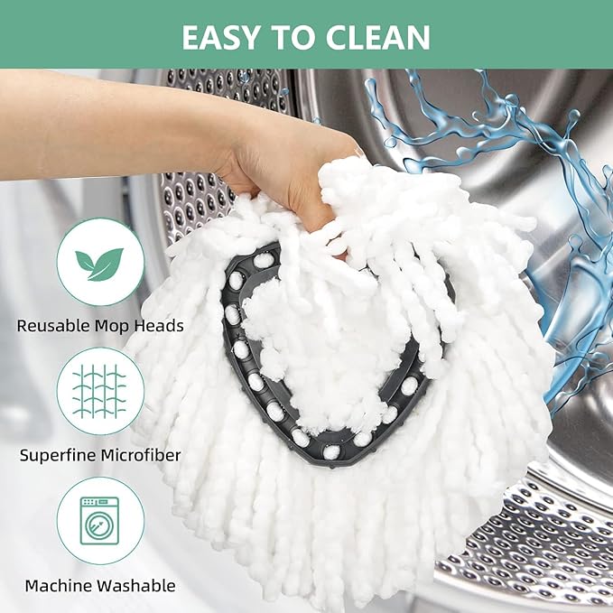 [10 Pack]Mop Heads Replacements, Spin Mop Replacement Head Deep Cleaning Machine Washable and Easy-to-Replace,Spin Mop Refill Replacement Head 100% Microfiber,Mop Head for O-Ceda EasyWrin(White)