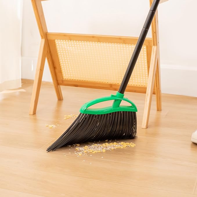 HileSwan 2 Pack Heavy Duty Brooms, 55" Long Handle Indoor Outdoor Angle Broom Set, Household Commercial Floor Cleaning, for Sweeping Home, Kitchen, Deck, Garage, Patio - Green
