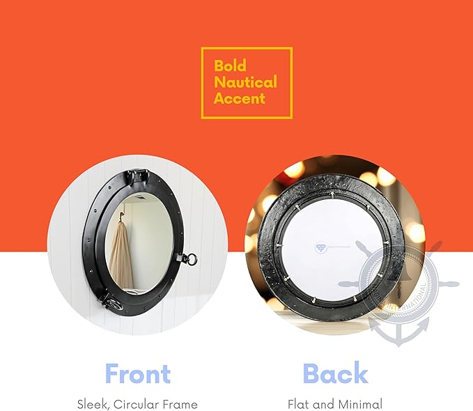 Nagina International Premium Matte Black Nautical Porthole Wall Mounted Mirrors | Maritime Ship's Decor Window