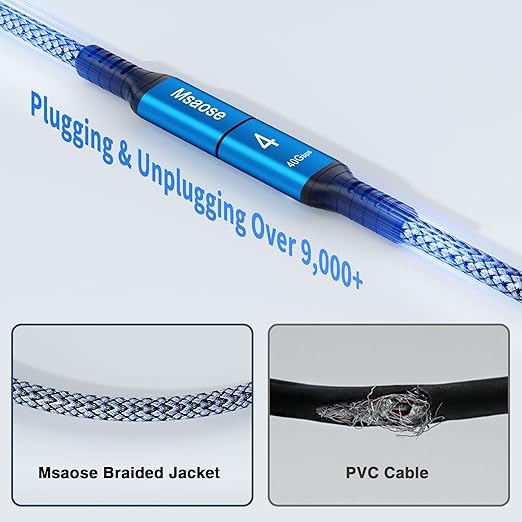 Msaose Braided Thunderbolt 4 Cable 5 FT 2 Pack Compatible, 40Gbps, 240W PD, 8K@60Hz / 4K@144Hz, Dual 4K for Mac mini M4 / M4 Pro, iPhone 17, MacBook Pro/Air, SSD, Docking, eGPU, XPS, USB4