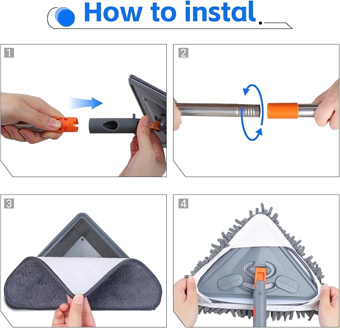 ZYHZYHA Wall Mop with 80 Inches Long Handle, Wall Cleaner Mop Tool for Window/Walls/Ceiling Fans/Dust/Baseboard/Floors Clean, 360° Ceilings Cleaner Tool Duster with Squeegee 6 Replacement Pads