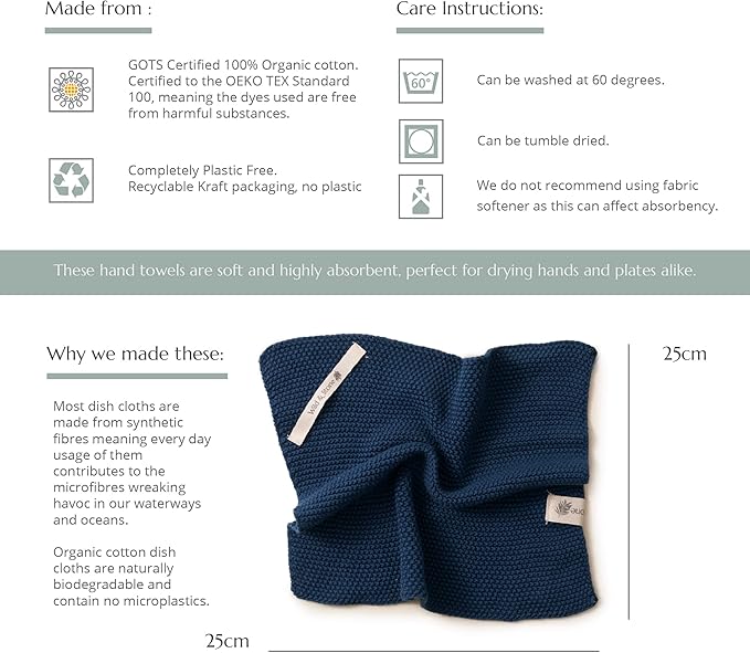 Wild & Stone | Organic Cotton Dish Cloth | Eco-Friendly Kitchen Cloth | Biodegradable & Compostable Cleaning Cloth | Beach Sand