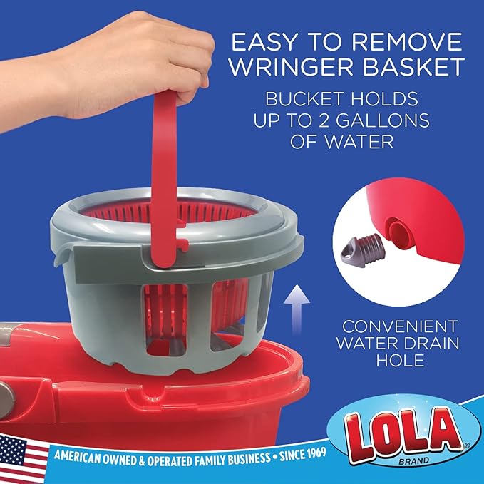 LOLA Revolution Spin Mop & Bucket System, Braided Mop Head, Durable Alloy Handle, 360 Spinning Action, Great for Any Hard Floor Surface