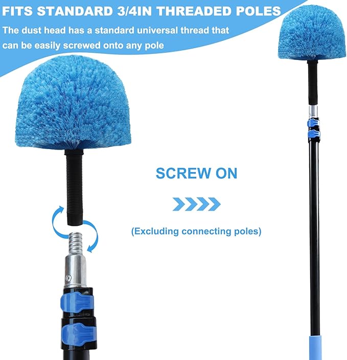 Blue Twist-On Cobweb Duster Head Brush - Efficient Indoor & Outdoor Spider Web Cleaning Solution - Fits Standard Acme Threaded Poles - Durable & Versatile Spider Web Cleaner Duster Brush Head Only