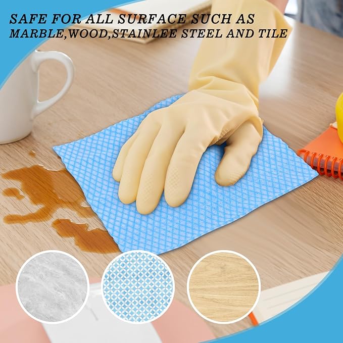 200 Pcs Disposable Dish Cloths for Kitchen Disposable Cleaning Cloth and Towels Handy Cleaning Wipes Disposable Rags for Kitchen and Office(Blue)