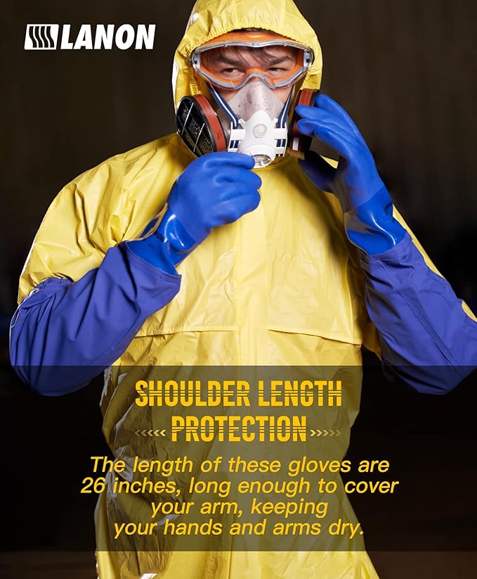 LANON 3 Pairs 26" Elbow Length PVC Chemical Resistant Gloves, Heavy-Duty Long Rubber Gloves, Acid, Alkali & Oil Protection, XL