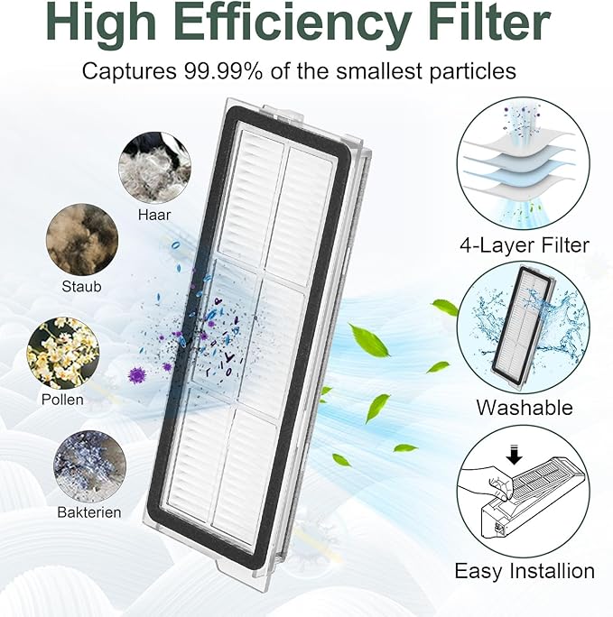 RUKHOOL Qrevo S5V Accessories Replacement Parts for Roborock Qrevo Curv/Qrevo Curv S5X / Qrevo Edge/Qrevo Edge S5A Accessory Kit 2 Main Brushes 6 Dust Bags 4 Filters 4 Mop Pads 4 Arch Side Brushes