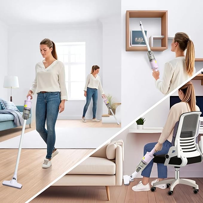 TROURAY 6-in-1 Rechargeable Household Stick Vacuum Cleaner, Convertible to Handheld, for All Kinds of Cleaning in Your Home on Hard Floors, Upholstery, Sofas, Cars (Pink)