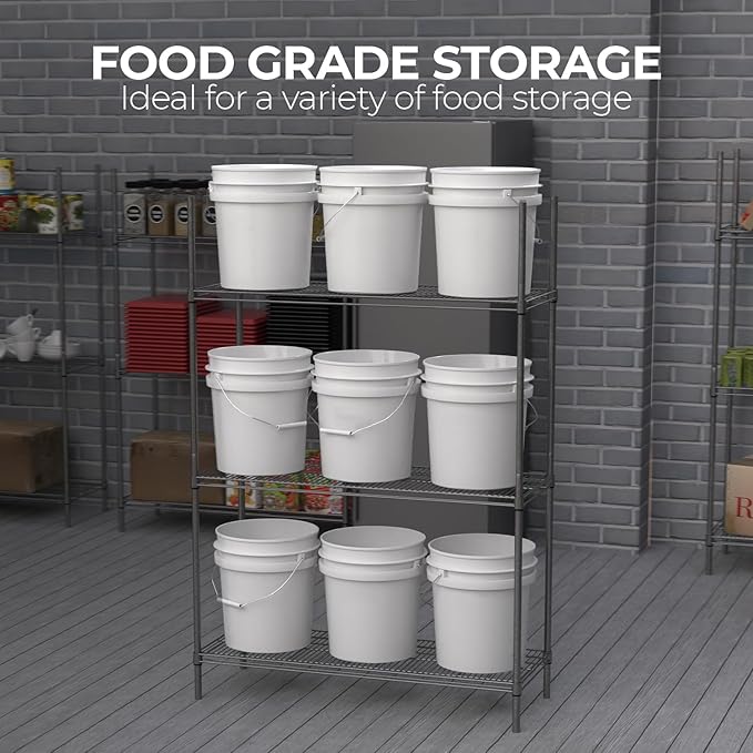 3.5-Gallon White Bucket Pail Container with Lid | Food Grade | Heavy-Duty Extra Durable | Metal Handles with Plastic Grip for Easy Carrying | Multi-Use | Easy Stack and Store | BPA Free - 2 Pack