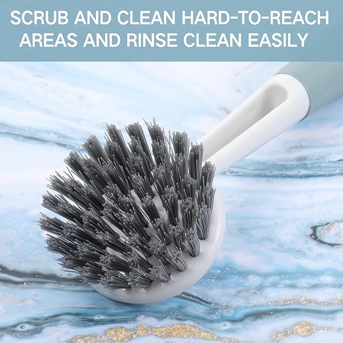 Patelai 48 Pack Kitchen Scrub Dish Brush with Long Handle Dish Scrubber with Stiff Bristles Scrub Brushes for Kitchen Dishes Washing Tools, Pots, Pans and Sink Cleaning (Celadon)
