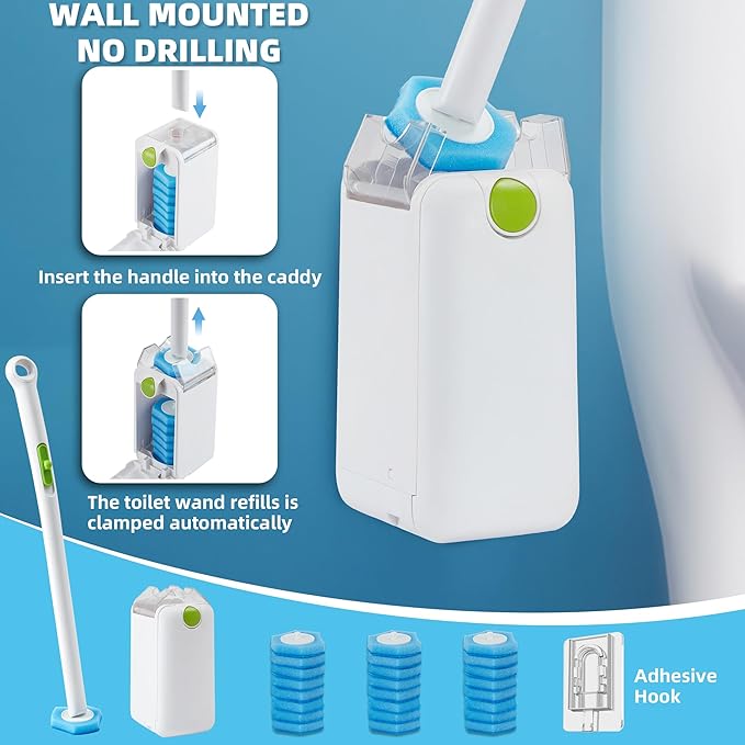 Disposable Toilet Brush with 24 Refills & Holder - Effortless Toilet Bowl Cleaner, Deep Cleaning Kit for Fresh and Tidy Bathroom Maintenance