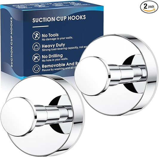 MOTAIPEAK Suction Cup Hooks for Shower,Removable Shower Towel Suction Hooks for Bathroom Wall,Kitchen,Glass,Mirror,Tile to Hang Robes,Loofah-Chrome(2-Pack)