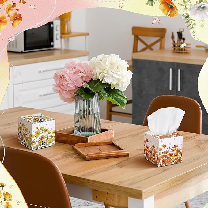 12 Pack Fall Flower Floral Facial Tissues Cube Boxes 600 Sheets 3 Ply Small Wildflower Face Tissues Bulk for Autumn Christmas Car Bedroom Supplies