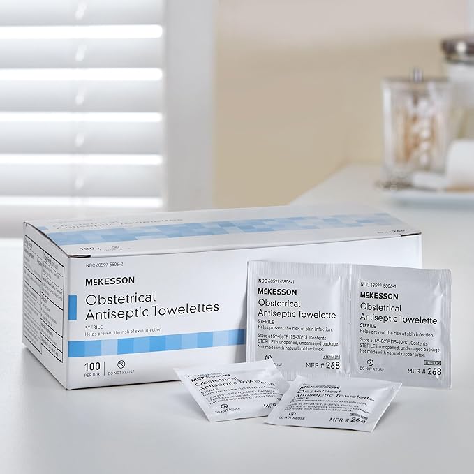 McKesson Obstetrical Antiseptic Towelettes Wipes, Sterile, Individual Packet, Clean Scent, 100 Count, 10 Packs, 1000 Total