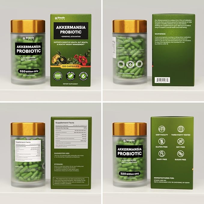 Akkermansia Muciniphila Probiotics 320 Billion CFU| GLP-1 Probiotic and Prebiotic | Akkermansia Probiotics for gut health | Inulin Prebiotic Fiber Capsules Astaxanthin & Berberine & Chromium 480 count
