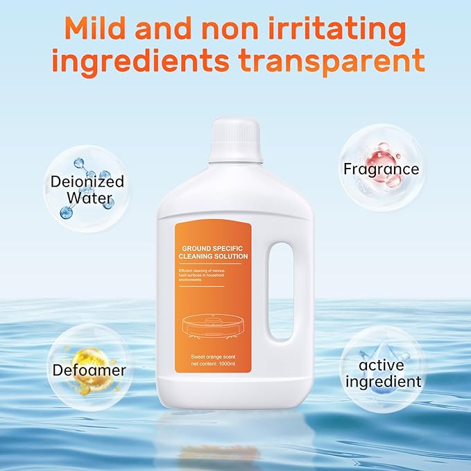Nukisa Orange Floor Cleaning Solution 1L Compatible with Dreame Wet & Dry Vacuum and Robot， Residue & Streak Free,Suitable for All Robot Vacuum Cleaners and Wireless Wet Dry Dual-Use Vacuum Cleaners