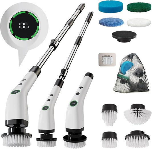 Swyprrix Electric Bathroom Cleaning Brush, Cordless Spin Scrubber Full Body Waterproof IPX7 with Adjustable Handle, 8 Replaceable Brush Heads for Bathtub/Kitchen/Window/Home -SD-CTB01