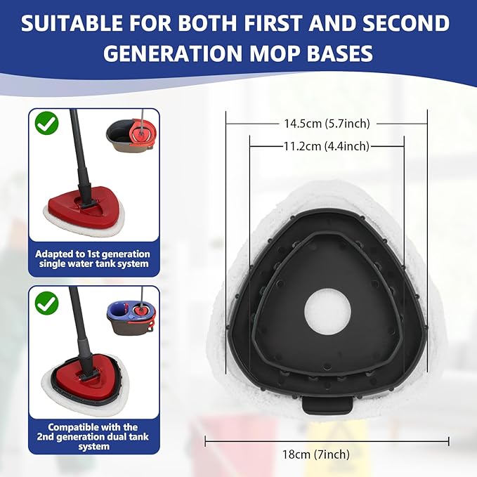 High-PQ Flat Mop Head Replacements, Microfiber Mopping Pads Refills, 6-Pack Spin Mop Pads + 1 Plastic Pad &1 Scrape for Floor, Wall & Ceiling Cleaning - Fits EasyWring & RinseClean Systems