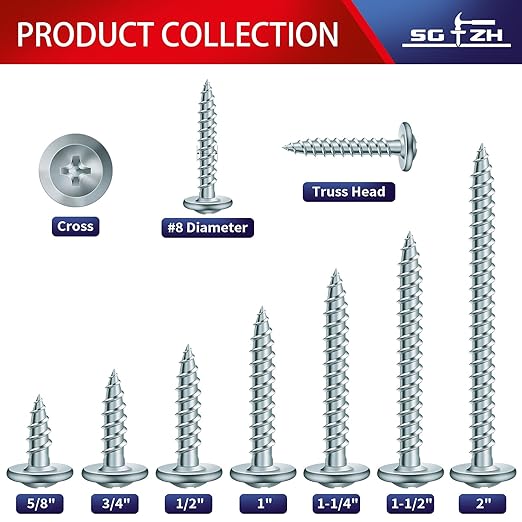 #8 x 2 Inch Wood Screw 500Pcs Alloy Steel Standard Thread Truss Head Fast Self Tapping by SG TZH