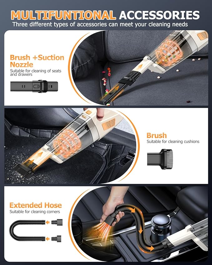 BQYPOWER Handheld Vacuum Cordless, 16000PA Strong Suction Hand Held Vacuum Dust Busters Cordless Rechargeable with Multiple Accessories, Portable Car Vacuum Cleaner High Power for Car Home Office