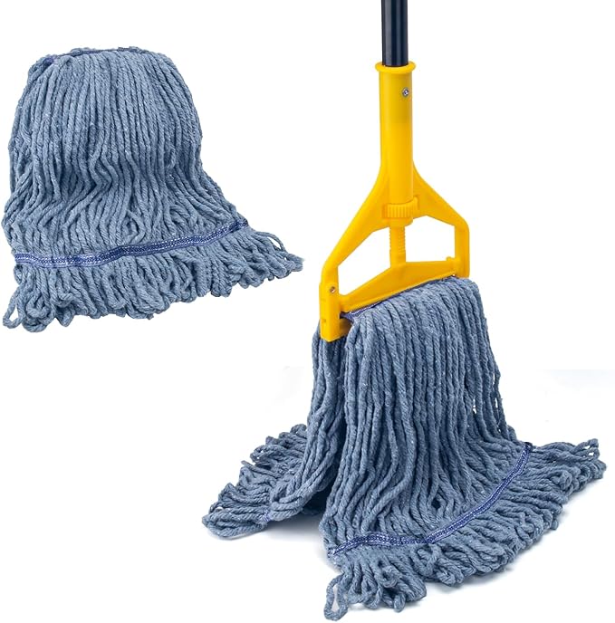 Commercial Mop for Floor Cleaning, 59'' Heavy Duty Industrial Mops with Long Handle, Cotton String Wet Mop for Garage, Office, Warehouse, Home, Workshop (2 Mops Head)
