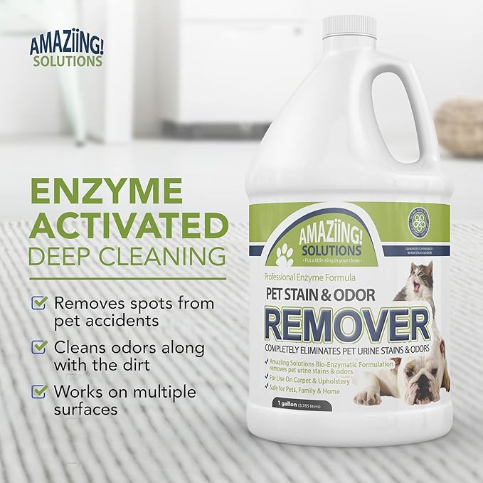 Amaziing Solutions Pet Stain and Odor Remover - Enzyme Cleaner, Pet Urine Odor Eliminator Refill - Floor & Carpet Cleaner, Pet Deodorizers For Home, Fabric Freshener W/Fresh, Clean Scent, 1 Gallon