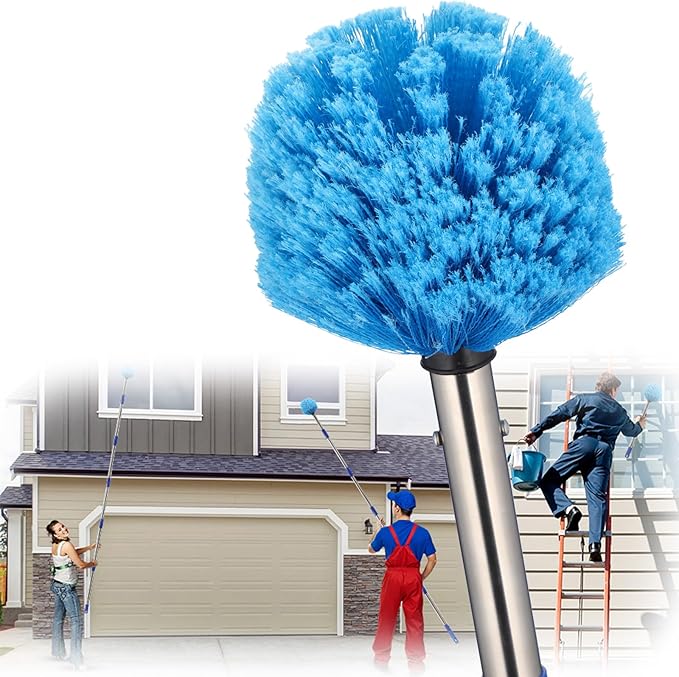 Duster with 6 FT Extension Pole - Medium Bristle Brush for Ceiling, Wall, and Indoor/Outdoor Cleaning, Lightweight Stainless Steel (6 FT)