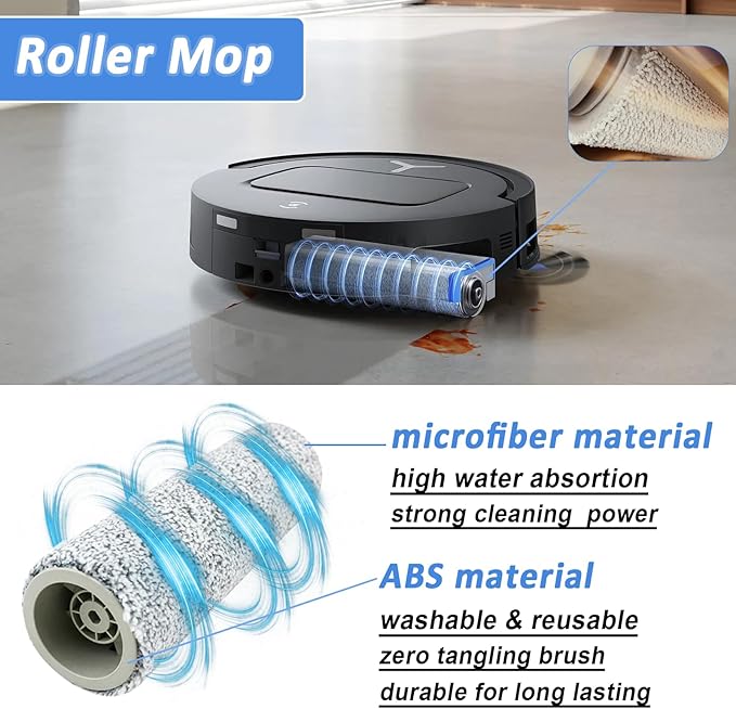 Cleptorize Replacement Parts for ECOVACS DEEBOT T80 Omni Robot Vacuum, Accessories Kit 1 Zero Tangle Main Brush, 2 Roller Mop, 6 Dust Bags, 4 Side Brush, 4 HEPA Filter, 1 Cleaning Brush