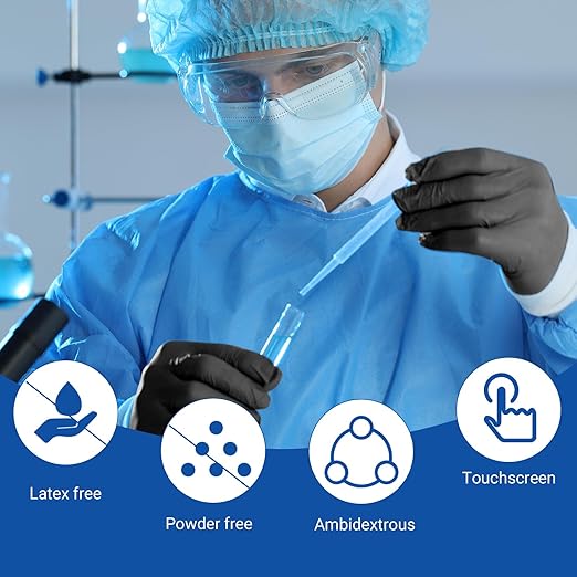 JMU Black Nitrile Gloves XS Bulk, Case of 1200, 3.5Mil, Latex Free Powder Free Nitrile Gloves