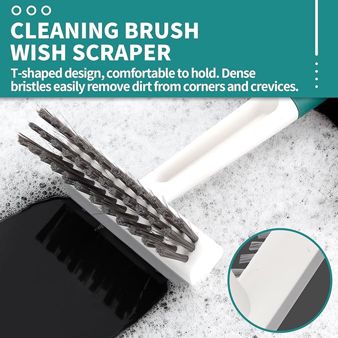 Xicennego 3 Pack Kitchen Cleaning Brush Set,1 Pot and Dish Cleaning Brush with Long Handle,1 Kitchen and Bathroom Brush with Scraper Strip, 1 Hard-Bristled Brush for Sink, Countertops, Tiles（Green