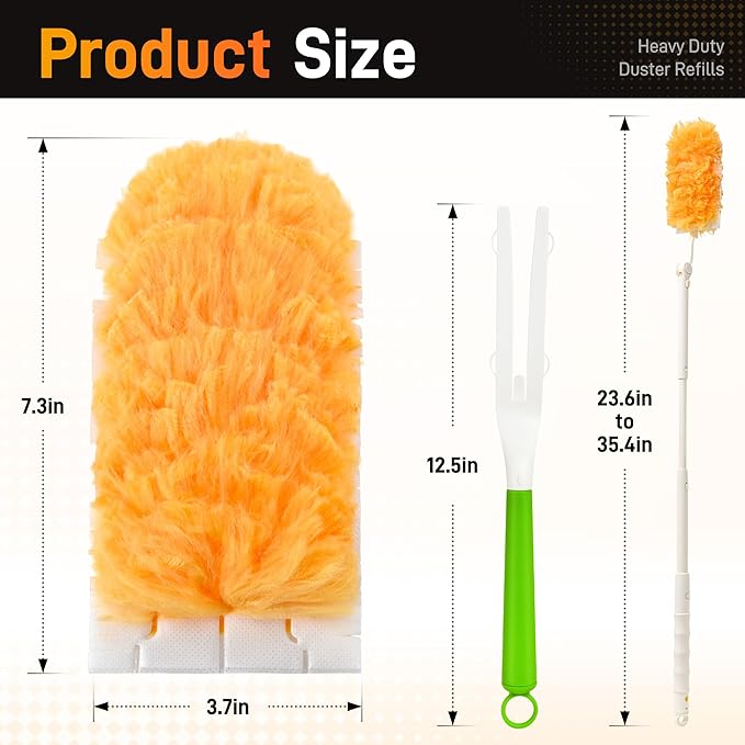 Heavy Duty Duster Refills Compatible with Swiffer Dusters,Disposable Dusters Kit for Cleaning Dusting Furniture Blind Ceiling Fan, 40 Pack 360 Feather Dusters, 1 Handle, 1 Upgrade Telescopic Hand