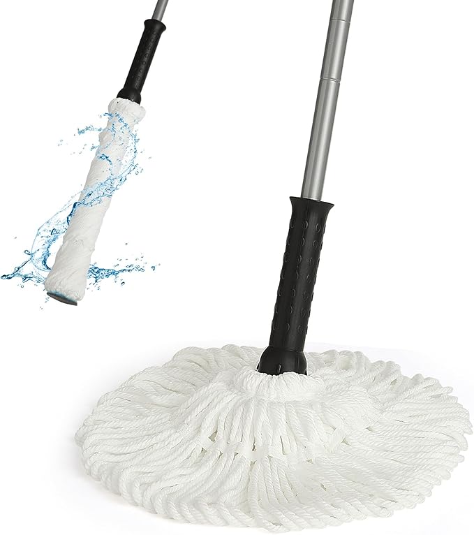 Eyliden Twist Mop - Simple | Easy Self-Wringing, 57" Long Handle, Safe for All Type Floors, Microfiber String Mops for Cleans Dust & Pet Hair, Quick Absorbs Water Spills on Floor, JX-0001 (White)