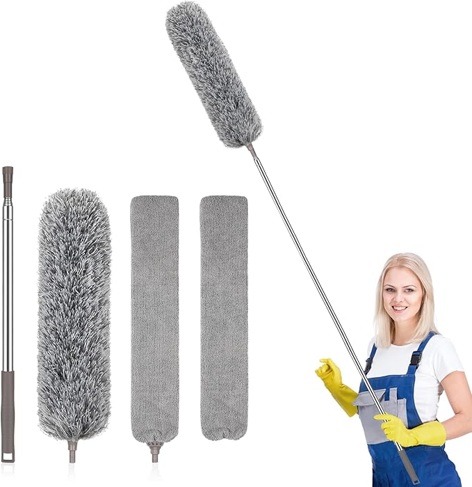 SetSail Dusters for Cleaning, 100-inch Extra-Long Floor Duster with Extension Pole Bendable Microfiber Head Washable Ceiling Fan Cleaner Duster for High Ceilings, Furniture